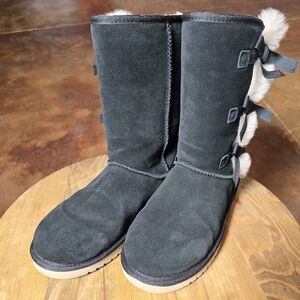 Koolaburra by UGG Victoria Tall Winter Boots Black Suede Faux Fur Size 8